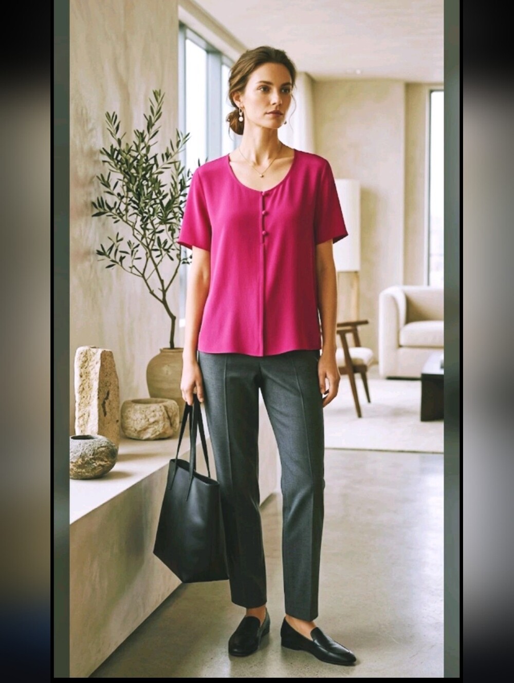 Talbots 100% Silk Blouse Top 14 Pink 3 Button Front Quite Luxury #7